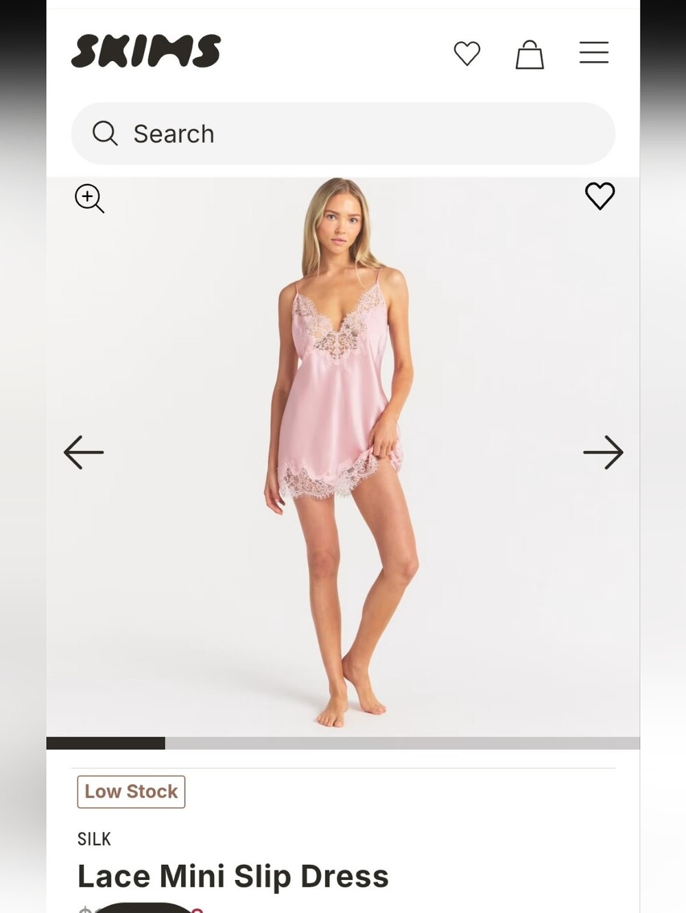Skims Silk Lace Trim Pink Cami Sleep Mini Dress